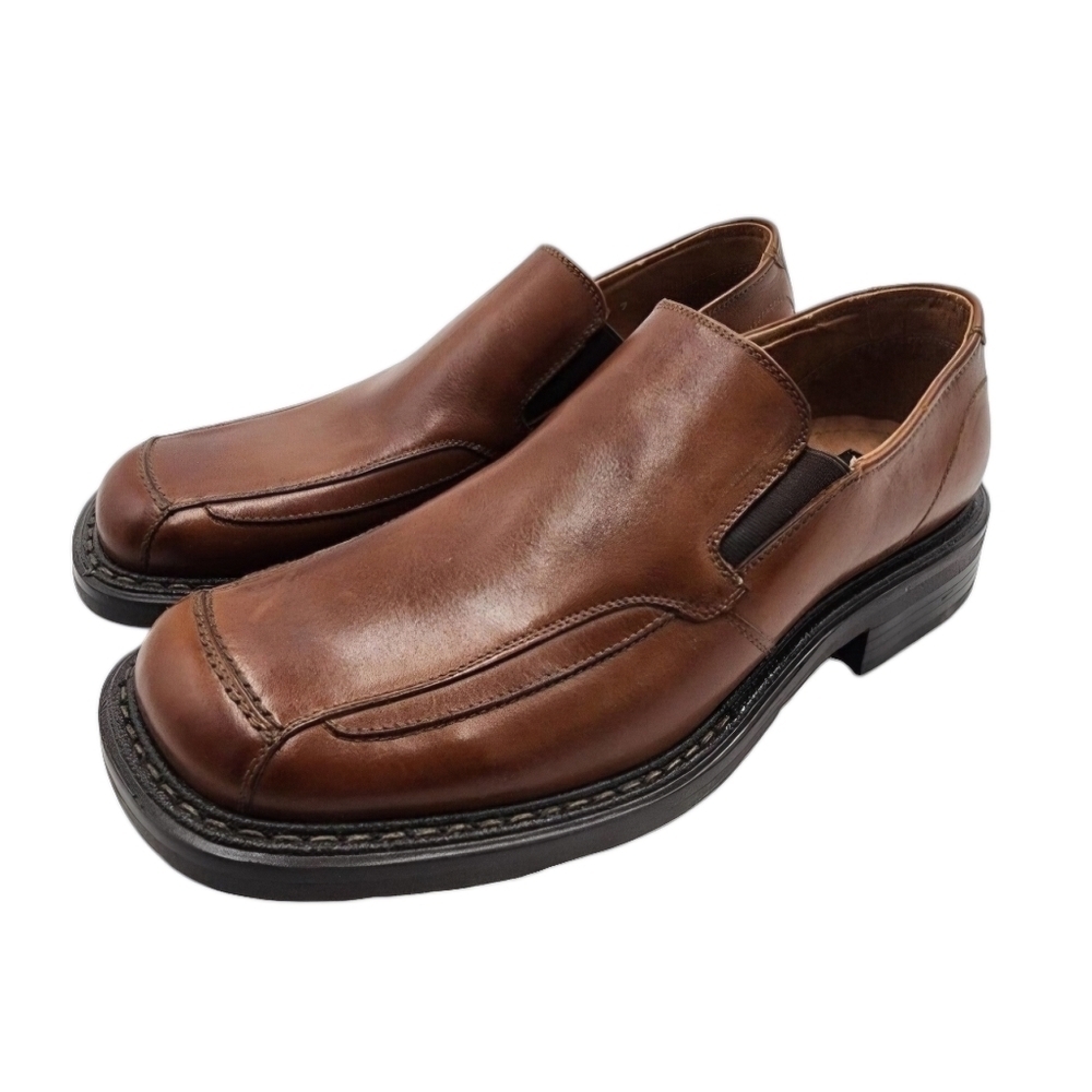 Wild Pair Men's Italian Leather Brown Dress Shoes Size 11 Slip On Square…